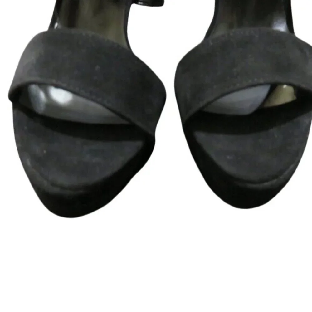 Miss Angelique Black Turkish Suede Leather Platforms Caged Stilettos Heels 9
